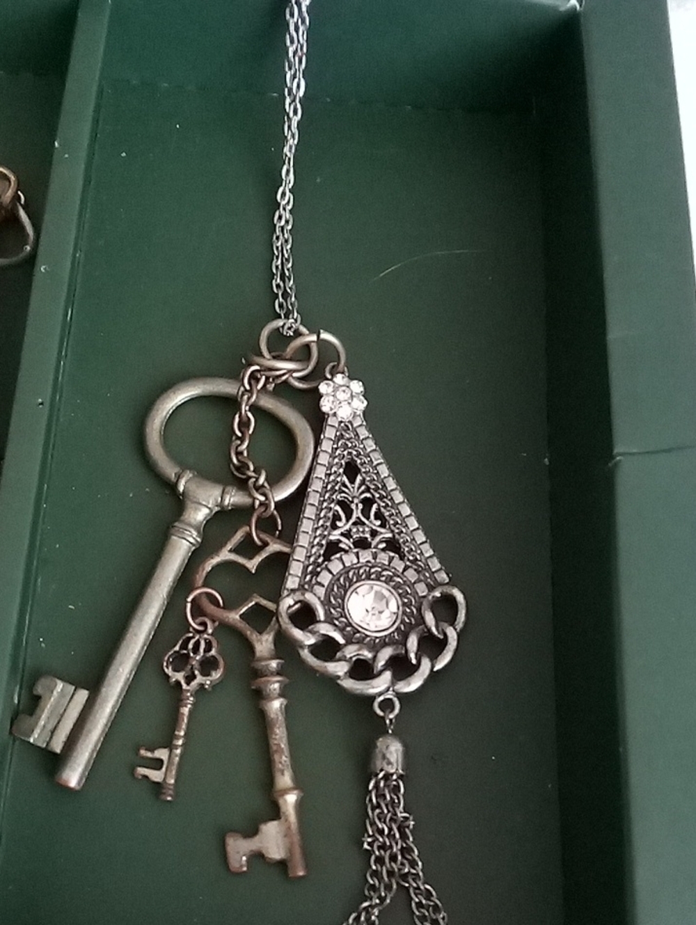 Vintage Silver-Tone Key Charm Necklace